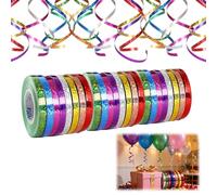 24 Rouleaux Ruban Ballon Laser 8 Couleurs Bolduc Doré Argent Rouge pour Emballage Cadeau Ficelle Ballon Décoration Anniversaire Mariage Noël Baptême Fête 10m par Rouleau Ruban Cadeau Emballage