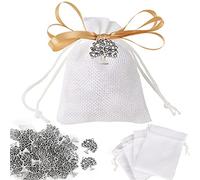 24 Sachet Jute Petite Pochette et 24 Pendentifs Arbre de Vie Métal Colliers et Ruban Or Sac Bonbons Bijoux Faveur Décoration pour Communion Baptême Mariage