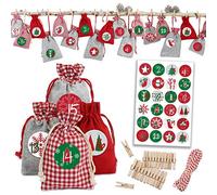 24 sacs en tissu pour le calendrier de l'Avent à remplir - avec ficelle de boulanger et clips - sacs en tissu à décorer soi-même - sacs cadeaux par Papierdrachen