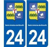 24 Saint-Antoine-de-Breuilh Blason Autocollant Plaque Stickers département - arrondis, Blanc
