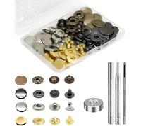 24 Set Boutons Pression en Métal, Basicon Pression Bouton Fixation Φ17mm avec 3 Outils de Réglage Boutons Pression à Coudre Craft Pour Cuir Artisanat Veste Portefeuille Sac à Main, 4 Couleurs