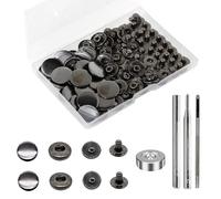 24 Set Boutons Pression en Métal, Basicon Pression Bouton Fixation Φ17mm avec 3 Outils de Réglage Boutons Pression à Coudre Craft Pour Cuir Artisanat Veste Portefeuille Sac à Main, Noir