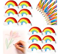 24 Set De Papeterie Arc-En-Ciel, 12 Crayons Arc-En-Ciel, 12 Gommes Arc-En-Ciel, Crayon 7 Couleurs En 1, Crayons De Couleur Pour Enfants Adultes, Dessin Et Coloration, Cadeau Créatif École Et Bricolage