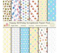 24 Sheets Happy Birthday Scrapbook Paper Pad, 8x8 Inch, Single-Sided Decorative Craft Paper, 12 Colorful Birthday Designs for Scrapbooking, Card ... Projects: Premium Color Interior, 8 x 8 Inch