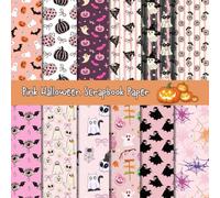 24 Sheets Pink Halloween Scrapbook Paper: Double-sided Colorful Paper, Album Invitation and DIY Project Decorative Background Pattern, Wrapping Paper: Premium Color Interior, 8 x 8 Inch, 12 Designs