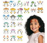 24 Sheets Tatouages Visage Enfants,Mignon Animal Face Peinture Maquillage Tatouage Autocollants, pour filles Garçons Décorations d’anniversaire Animaux Sacs de fête,Maquillage Carnaval