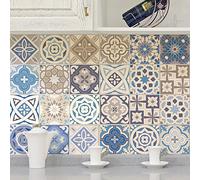 24 Stickers adhésifs carrelages | Sticker Autocollant Carreaux de ciment - Mosaïque carrelage mural salle de bain et cuisine | Carreaux de ciment adhésif mural - azulejos - 10 x 10 cm - 24 pièces