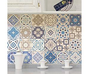 24 Stickers adhésifs carrelages | Sticker Autocollant Carreaux de ciment - Mosaïque carrelage mural salle de bain et cuisine | Carreaux de ciment adhésif mural - azulejos - 20 x 20 cm - 24 pièces