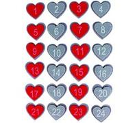 24 Stickers Cœurs feutrine 4 à 4,5cm chiffre calendrier de l'avent MULTICOLORE G