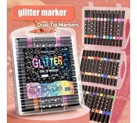 24 stylos à double pointe colorés pailletés avec encre séchant rapidement comme de la colle - pointe fine de la base à la pointe pour le scrapbooking, la confection de cartes, le journaling, 24 couleu
