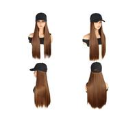24" Synthetic Hair Extension Attached Baseball Cap Long Straight Wig Black Hat Hairpiece Wig for Women Hair Extensions Pièces Wigs(Light Brown)