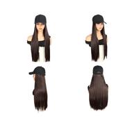 24" Synthetic Hair Extension Attached Baseball Cap Long Straight Wig Black Hat Hairpiece Wig for Women Hair Extensions Pièces Wigs(Dark brown)