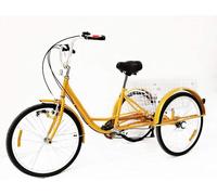 24'' tricycle adulte tricycle adulte avec panier vélo 3 roues tricycle et lampe (jaune)pour sport extérieur faire du shopping parents