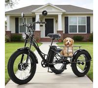 24'' Tricycle Électrique À 3 Roues À 7 Vitesses, Cadre Ouvert, Pour Hommes Et Femmes, Pour Les Seniors, Vélo Électrique VTT À Gros Pneus, Parfait Pour La Plage Et Les Activités De Plein Air(Noir)