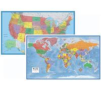 24 x 36 du monde et USA classique Premier 3d deux Ensemble de carte murale Laminated