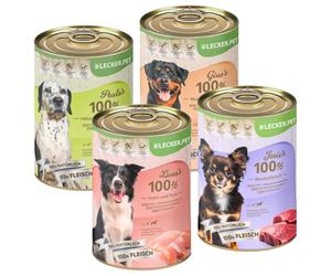 24 x 400 g de mélange d'aliments humides pour chiens Lecker.Pet® Gino's, Josie's, Luna's & Paula's 100 % viande et légumes - 6 boîtes de chaque type
