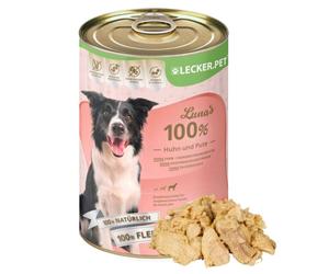 24 x 400 g de nourriture humide pour chiens Lecker.Pet® Luna's 100 % poulet et dinde