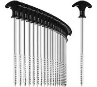 24 X Steel Tent Pegs-Heavy Duty Ground Pegs With Thread For Camping And Outdoors-Ideal For Normal And Hard Floors With T-Handle 200 X 7 Mm
