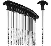24 X Steel Tent Pegs ¿ Heavy Duty Ground Pegs With Thread For Camping And Outdoors ¿ Ideal For Normal And Hard Floors With T-Handle 170 X 7 Mm
