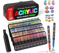240 Couleurs Feutre Acrylique, Tête de Brosse Douce GuangNa Marqueur Peinture Acrylique pour Coloriage, Verre, Tissu, Oeuf