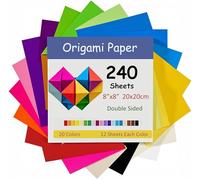 240 Feuilles de Papier Origami, 20 X 20 cm, 20 Couleurs,Double Face (70 g/m²), Grands Carrés de Papier Origami pour Enfants, Loisirs Créatifs, Projets d'artisanat