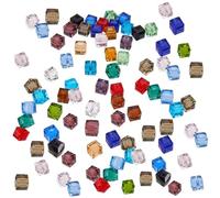 240 Pièce Perles De Cristal Carrées, Perles De Verre Cristal, Perles De Verre Cubiques En Cristal pour La Fabrication De Bijoux, 12 Couleurs, 4x4mm, Trou: 1mm