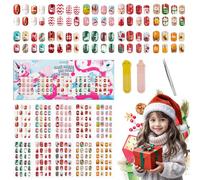 240 pièces de faux ongles courts pré-collés pour enfants,sans décoloration, stables, à coller rapidement,mignons,à couverture complète,pour décoration d'ongles (Noël, 240 PCS)