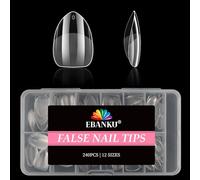 240 Pièces Ongles Faux Tips D'Ongles Amandes Extra-Courts EBANKU Pré-Formés Transparents Ongles À Poser Acryliques Extensions D'Ongles Pour Femmes Filles Manucure DIY 12 Tailles
