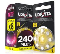 240 Piles Auditives Taille 10 Udivita PR70 (Jaune) Zinc-Air Hearing Evolution - 30 Blisters de 8 Piles