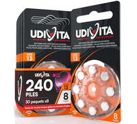 240 Piles Auditives Taille 13 Udivita PR48 (Orange) Zinc-Air Hearing Evolution - 30 Blisters de 8 Piles