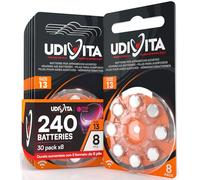 240 Piles Auditives Taille 13 Udivita PR48 (Orange) Zinc-Air Hearing Evolution avec Technologie Phono Pulse - 30 Blisters de 8 Piles