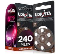 240 Piles pour Appareils Auditifs Taille 312 Udivita PR41 Marron - 40 Ampoules de 6 Piles