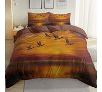 240 x 220 cm Housse de Couette Nature Coucher De Soleil Oiseaux Marais Couleur Orange Microfibre Parure de Lit avec Fermeture Éclair Housse Couette Réversible avec 2 Taies d'oreiller