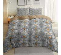 240 x 220 cm Set Housse de Couette Brun,100% Microfibre Parure de Linge de Lit Rétro Traditionnel Feuilles Fleurs Imprimée Motif Housse de Couette avec Fermeture éclair, 4 Attaches de Coin