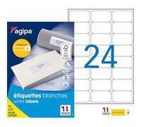 APLI Boîte étiquettes adhésives blanches Coins arrondis 63,5×33,9mm 2400 FSC Anti-bourrage