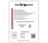 2400 Étiquettes Transparente polyester mat 70 x 36 = 100 planche pour IMPRIMANTE LASER seulement étiquette synthétique plastique autocollante transparente imperméable résistante à l’eau et huile