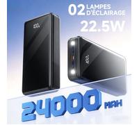 24000mAh Batterie Externe Power Bank,3 Sorties/1 Entrées et LCD Ecran/LED Lampe pour Smartphone