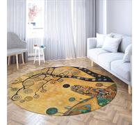 240cm Grands tapis ronds Gustav Klimt Salon carpette antidérapant paillasson chambre à coucher en fausse laine à poils courts tapis sol légers lavables en mosaïque dorée Arbre vie chambre bureau