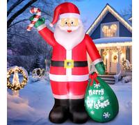 240cm Père Noël Gonflable avec lumière LED, Noël Gonflable Résistante aux Intempéries IP44, Modèle Géant du Père Noël avec Sac Cadeau et Canne, Décoration d'éclairage pour Jardin, Pelouse, Cour