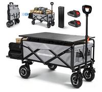 240L Chariot Électrique Pliable Tout-terrain 2x50W 120kg Plateau avec Table 84×53cm Pneus Gonflables compat. Makita 14 4V Gris