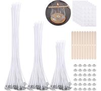 240pcs Candle Wicks,100pcs Candle Wicks For Candle Making (10/15/20cm) With 100pcs Glue Stickers,10pcs Candle Wick Holders And 30pcs Wick Tabs,Durable
