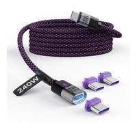 240W Câble de chargeur magnétique, 5A/48V,Charge Magnétique USB Type C, Câble Aimanté en violet Nylon pour Samsung Galaxy Z Fold7/Z Filp7,iPhone 17, Xiaomi 14 Pro (1.2M C-C+3*C)