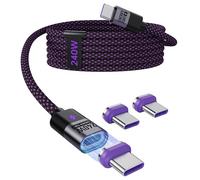 240W Câble de chargeur magnétique, 5A/48V,Charge Magnétique USB Type C, Câble Aimanté en violet Nylon pour Samsung Galaxy Z Fold 7/6/Z Filp7/6,iPhone 17/16/15,Xiaomi 14 Pro (1.8M C-C+3*C)