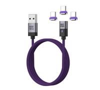 240W Câble de chargeur magnétique, 5A/48V,Charge Magnétique USB Type C, Câble Aimanté en violet Nylon pour Samsung Galaxy Z Fold 7/6/Z Filp6,iPhone 17/16/15,Xiaomi 14 Pro (1,2M A-C+3*C)