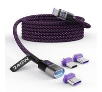 240W Câble de chargeur magnétique, 5A/48V,Charge Magnétique USB Type C, Câble Aimanté en violet Nylon pour Samsung Galaxy Z Fold6/Z Filp6,iPhone 17,Xiaomi 14 Pro (1,2M C-C+2*C+1)