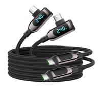 240W Câble Usb C Vers Usb C À Angle Droit [3M/2Pack],Câble De Charge Rapide De Type C Tressé En Nylon Avec Affichage Led Pour Lphone 16/15 Pro Max, Galaxy S25/S24 Ultra,Laptop,Noir[ZHUJ1810]