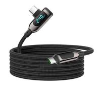 240w Câble Usb C Vers Usb C À Angle Droit [3m],Câble De Charge Rapide De Type C Tressé En Nylon Avec Affichage Led Pour Lphone 16/15 Pro Max,Galaxy S25/S24 Ultra,Macbook,Laptop,Noir