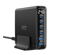 240W Chargeur USB C 6 Ports, Chargeur PD3.1 GaN avec écran LED, Station de Charge Rapide de Bureau pour MacBook Pro/Air, pour iPhone Pro/iPad/Dell XPS/Galaxy et Plus Encore, Noir