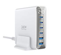 240W Chargeur USB C 6 Ports, Chargeur PD3.1 GaN avec écran LED, Station de Charge Rapide de Bureau pour MacBook Pro/Air, pour iPhone Pro/iPad/Dell XPS/Galaxy et Plus Encore, Blanc