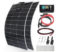 【240W Panneau Solaire Flexible 12V Kit】DERUXI 2 Pcs Panneau Solaire Souple 120W+Régulateur de Charge 30 A+Connecteur Solaire Y+Solaire Câble+12 Pcs Collier Serrage Inox, pour Camping-Car Bateau Balcon